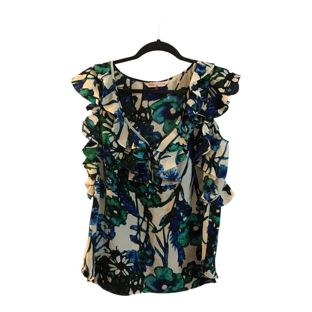 Rebecca Taylor Blue and Green Floral Top